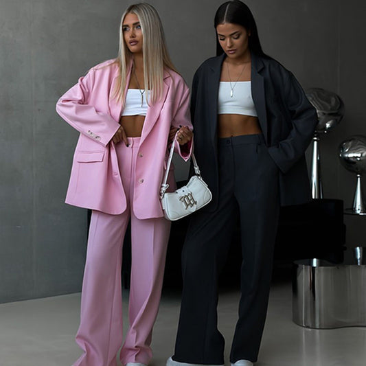 Women Elegant Blazer Set with Wide Pants and Stylish Cut Chic and Style