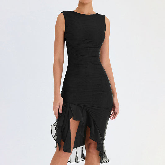 Robe cocktail ajustée pour femmes avec des détails de volants raffinés et un ourlet asymétrique Chic und Stil