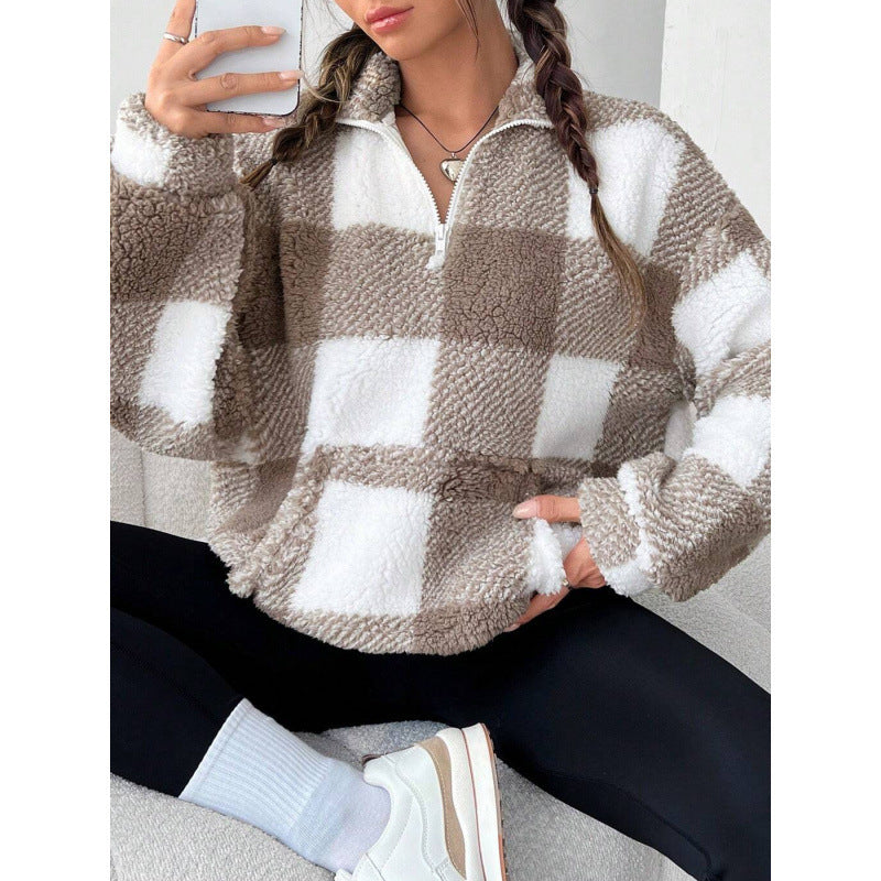 Femme pull en fleece douillet avec col haut Chic und Stil