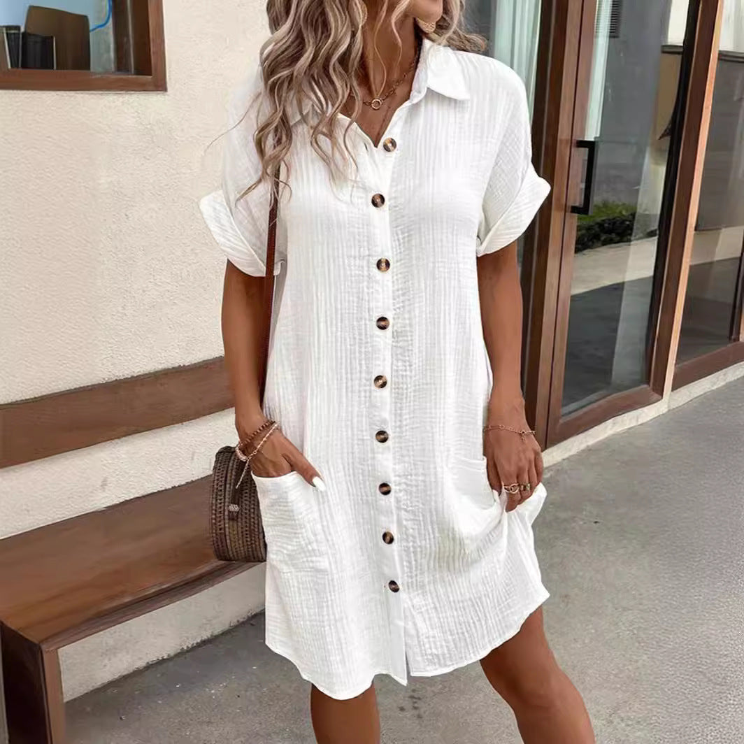 Robe bouton décontractée pour femmes en coton léger avec poches pratiques et manches roulables Chic und Stil