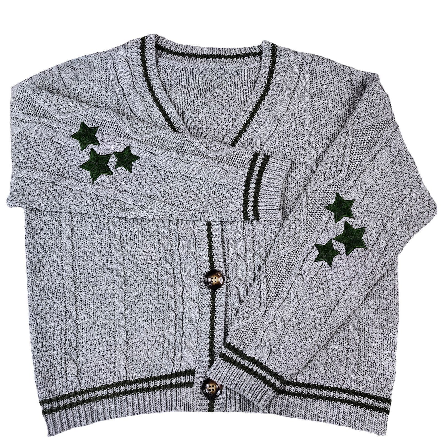 Dames gros pull cardigan avec des applications d'étoiles élégantes et des détails contrastants Chic und Stil