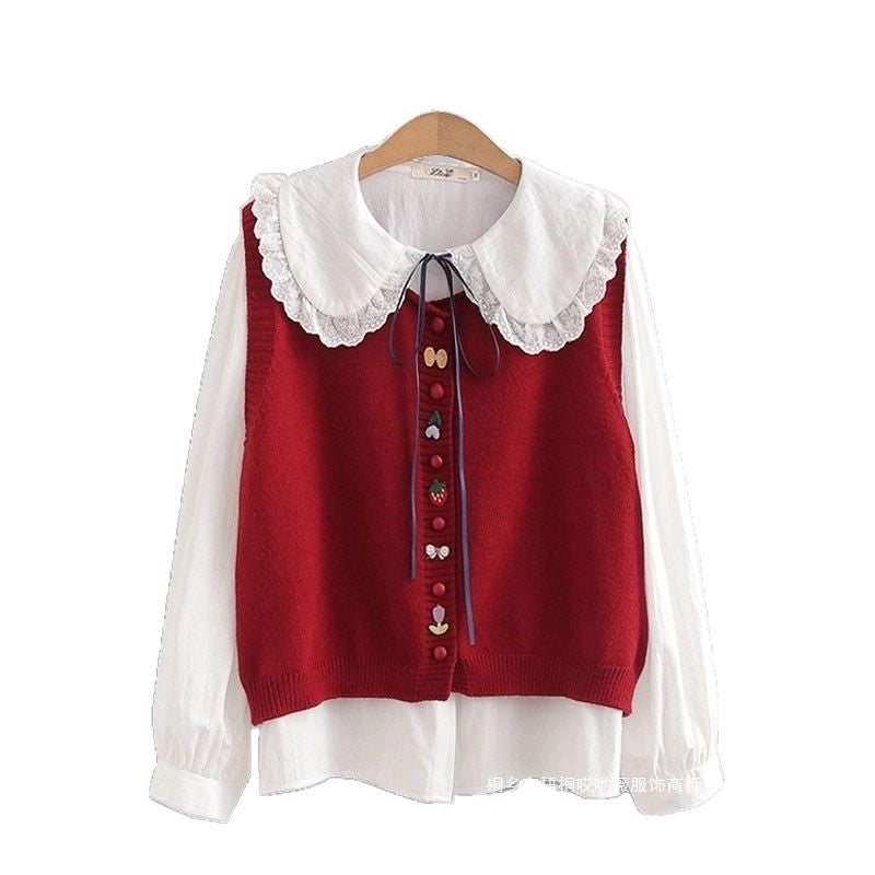Blouse en tricot pour femmes avec col décoratif et appliqués faits main Chic und Stil