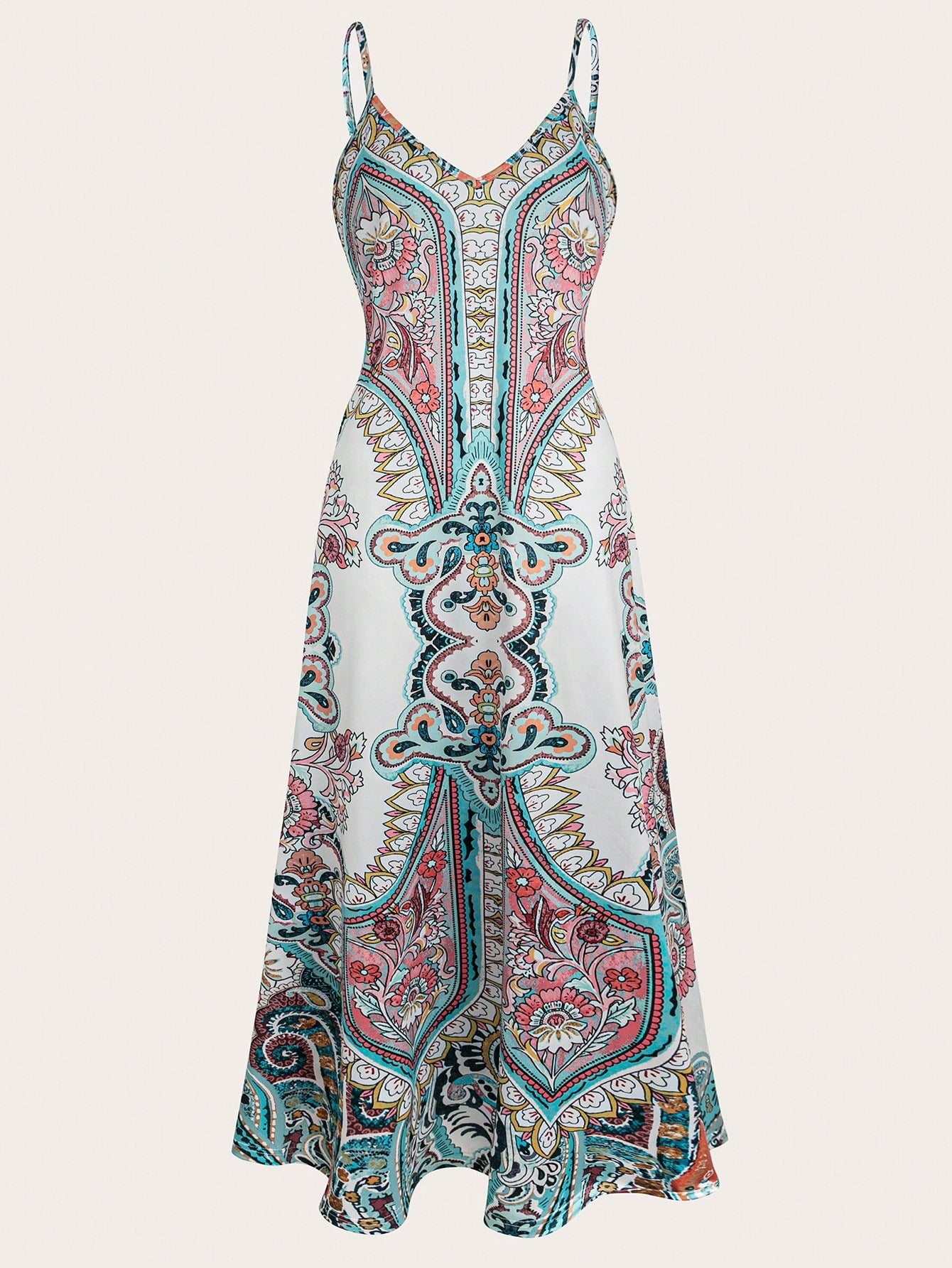 Dames Élégante Robe Max longue avec motif délicat et bretelles spaghetti Chic und Stil