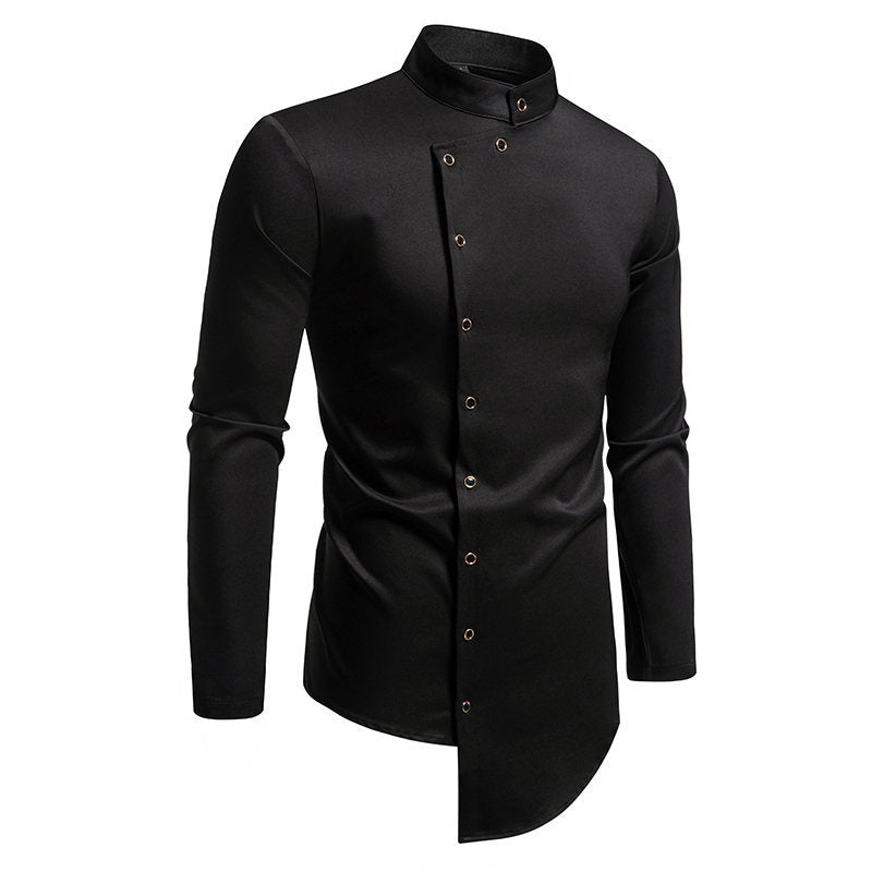 Chemise à manches longues pour hommes avec col montant moderne et patte de boutonnage créative Chic und Stil