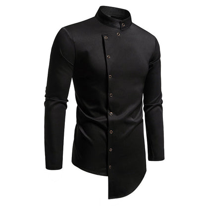 Chemise à manches longues pour hommes avec col montant moderne et patte de boutonnage créative Chic und Stil