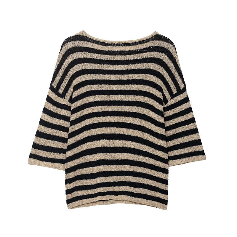 Pull en tricot décontracté pour femmes avec de larges rayures et un matériau doux Chic und Stil
