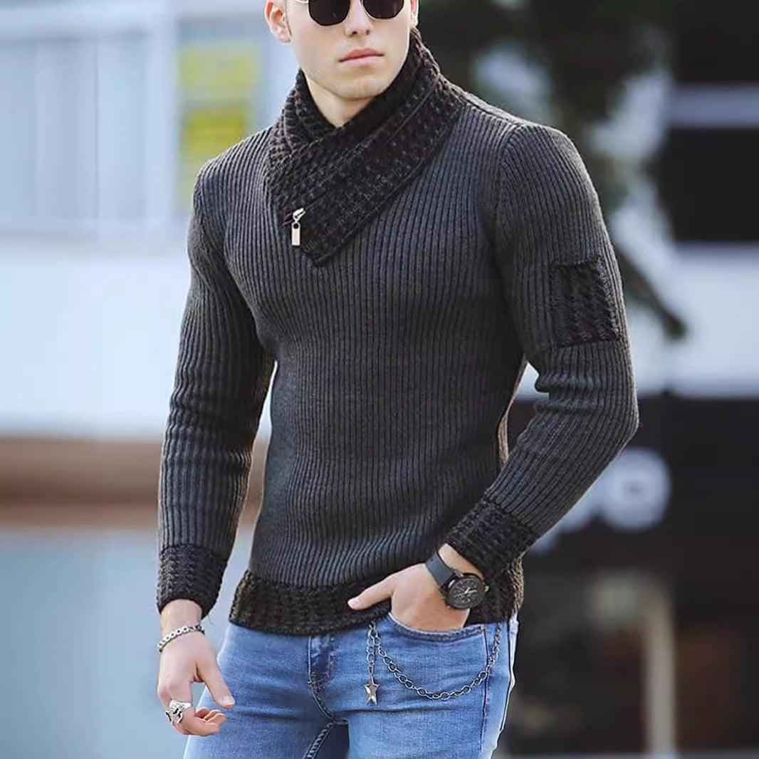 Pull en maille pour hommes avec col montant et design texturé Chic und Stil