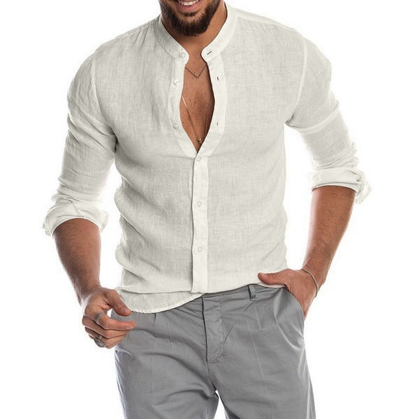 Chemise en lin pour hommes avec un col Henley moderne et une structure Chic und Stil