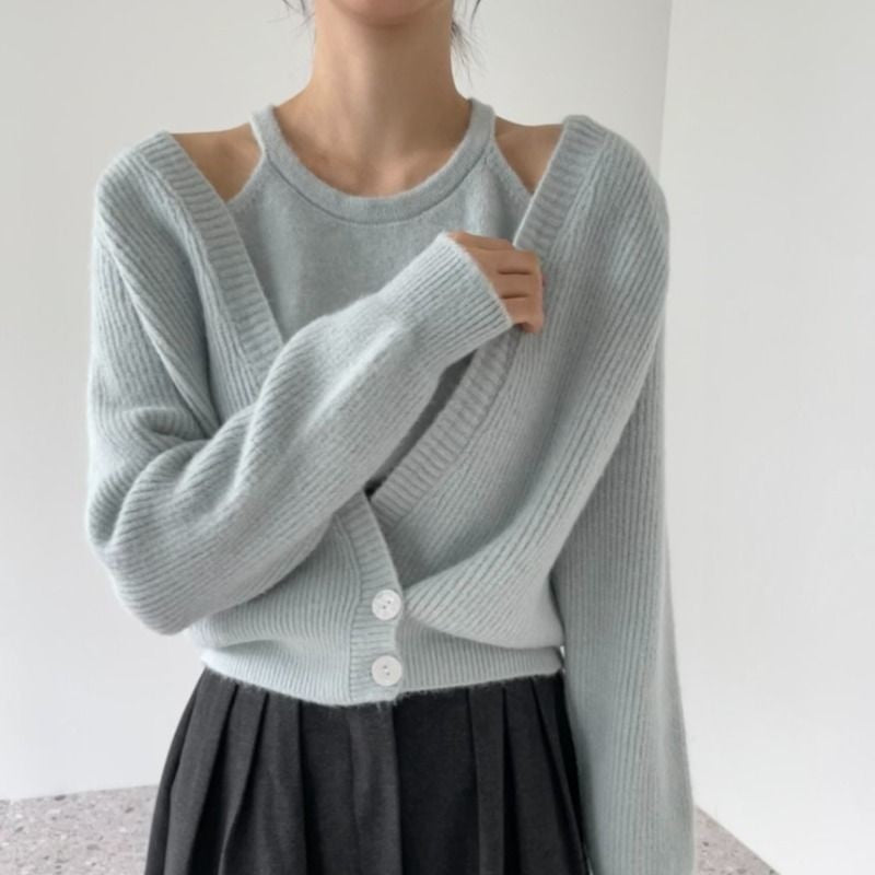 Pull décontracté pour femmes avec un décolleté en V profond et des détails de boutons Chic und Stil