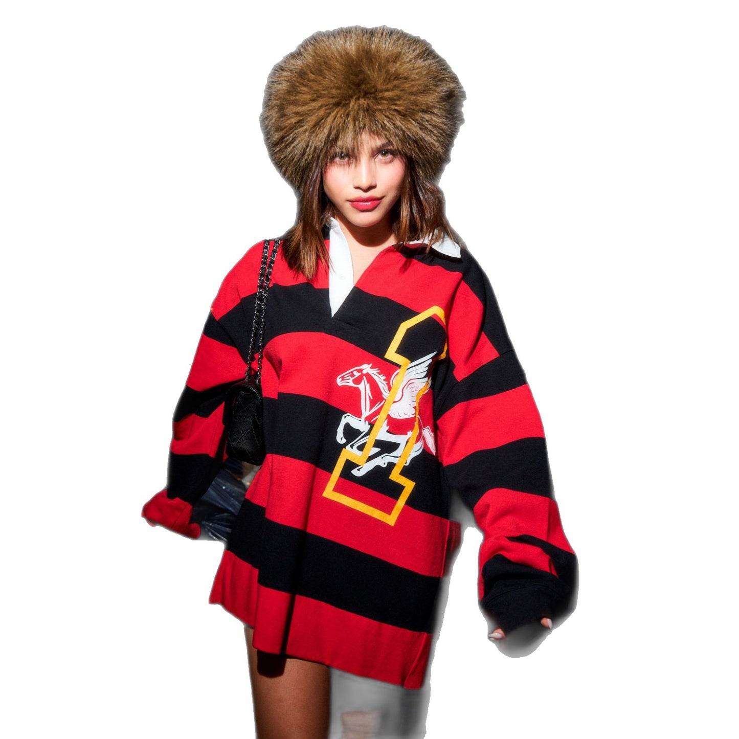 Pull oversized pour femmes avec un design graphique frappant et un col moderne Chic und Stil