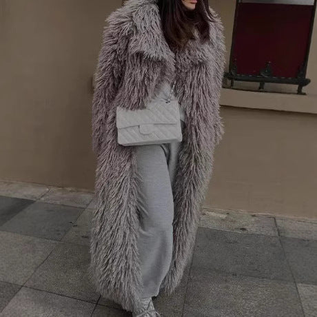 Ladies Oversized Fluffy Faux Fur Coat Chic and Style