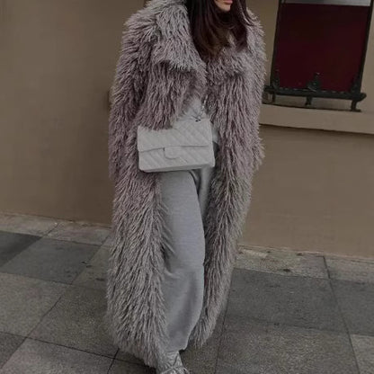 Ladies Oversized Fluffy Faux Fur Coat Chic and Style
