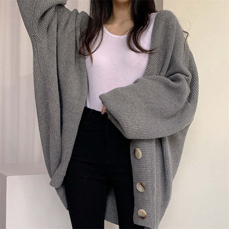 Dames confortable cardigan en tricot oversized avec de grands boutons Chic und Stil