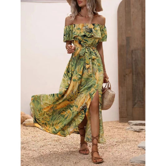 Robe maxi tropicale à épaules dénudées pour femmes Chic und Stil