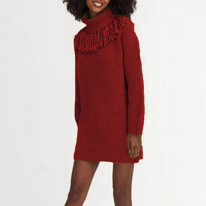 Robe en tricot femme avec col roulé haut et franges à la mode Chic und Stil