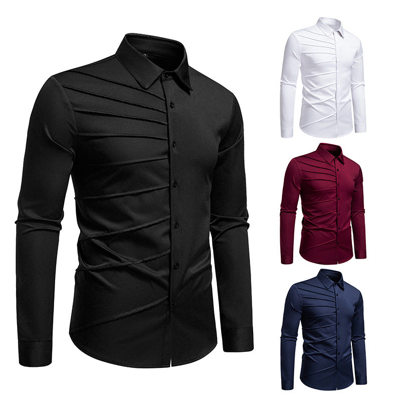 Chemise à manches longues tendance pour hommes avec un design de plis original Chic und Stil