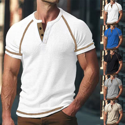 T-shirt à manches mi-longues pour hommes avec patte de boutonnage Chic und Stil