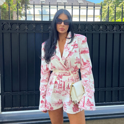 Dames Chiffon Jumpsuit avec motif botanique et coupe ajustée Chic und Stil