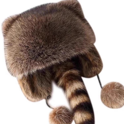 Dames Casquette en fourrure à la mode avec protection des oreilles et pompons Chic und Stil
