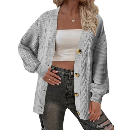 Dames gros tricot cardigan avec détails de boutons et motif en torsades Chic und Stil
