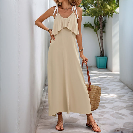 Robe maxi décontractée pour femmes avec ourlet volant et bretelles réglables Chic und Stil