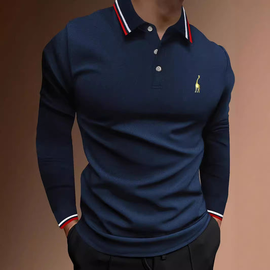 Chemise polo à manches longues pour hommes avec col sportif et poignets contrastés Chic und Stil