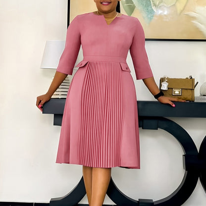 Dames Élégante Robe Midi à Plis Chic und Stil