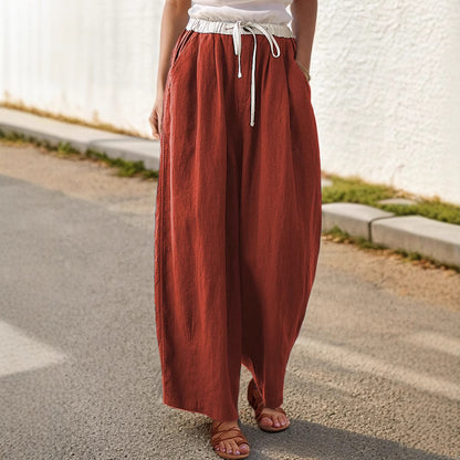 Loose linen pants for women with elastic waistband and stylish drawstring Chic and Style
