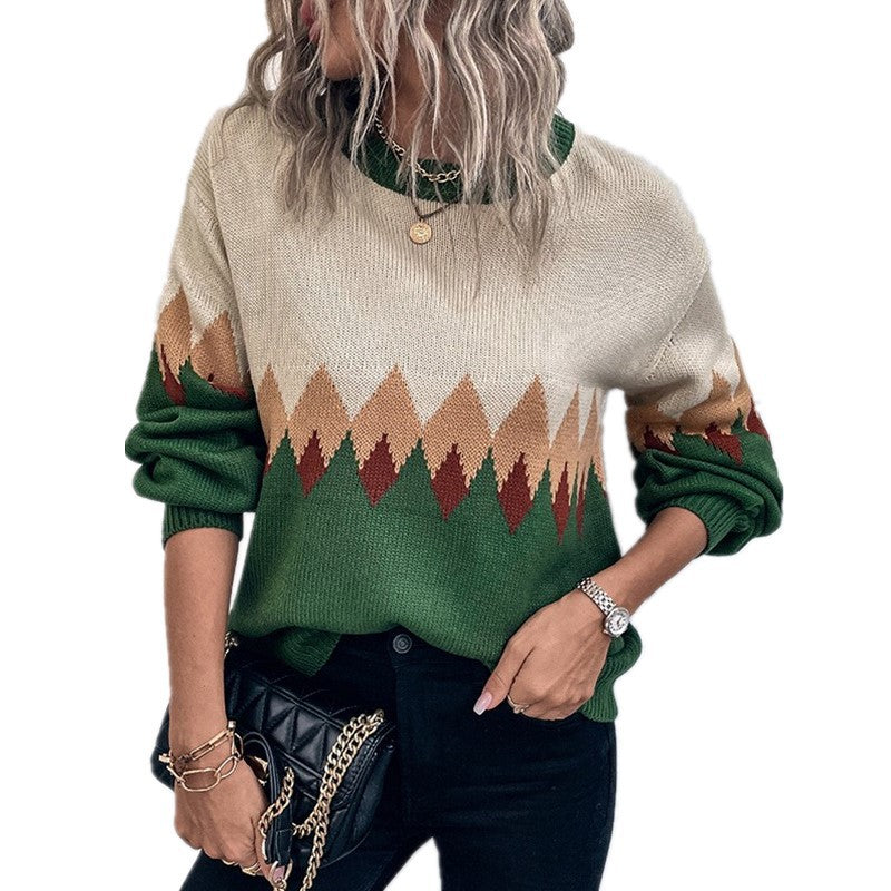 Pull femme avec motif de montagne tendance et col rond confortable Chic und Stil