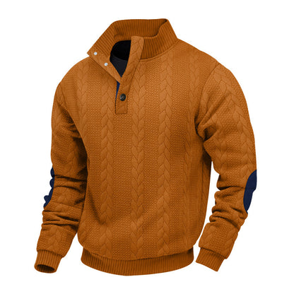 Men's fleece pullover with textured cable knit pattern and modern stand-up collar Chic and style