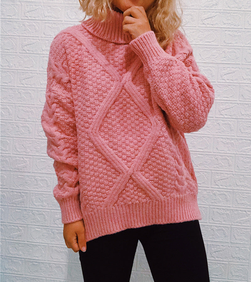Pull en grosse maille pour femme avec un motif de torsade à la mode et un grand col Chic und Stil