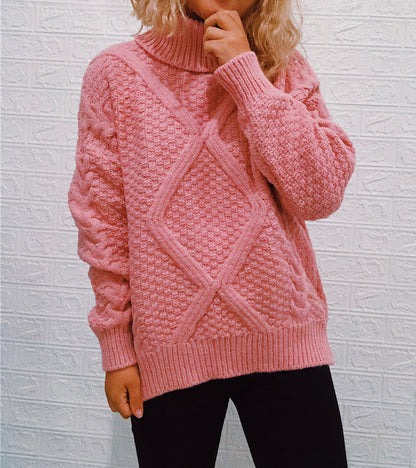 Pull en grosse maille pour femme avec un motif de torsade à la mode et un grand col Chic und Stil