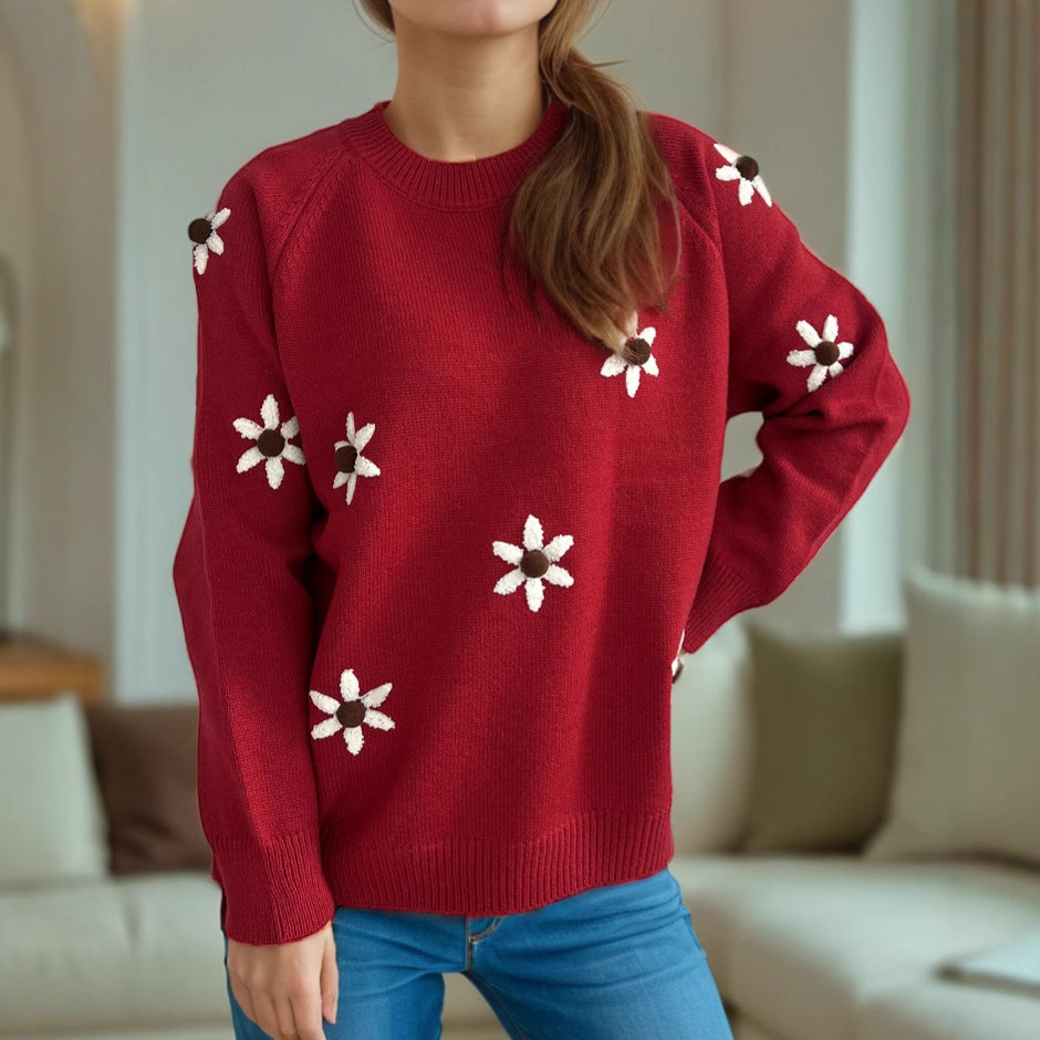 Pull en tricot pour femmes avec des appliqués floraux et une coupe décontractée Chic und Stil