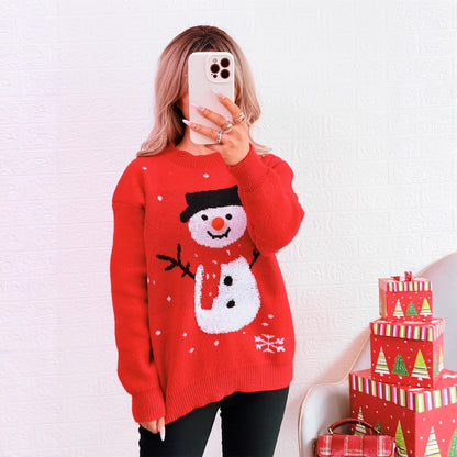 Pull féminine de Noël avec motif de bonhomme de neige festif et coupe confortable Chic und Stil