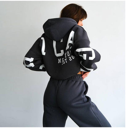 Dames Ensemble de sweat-shirt oversize décontracté avec capuche et taille élastique Chic und Stil