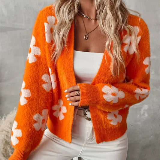 Dames cardigan moelleux avec motif floral Chic und Stil