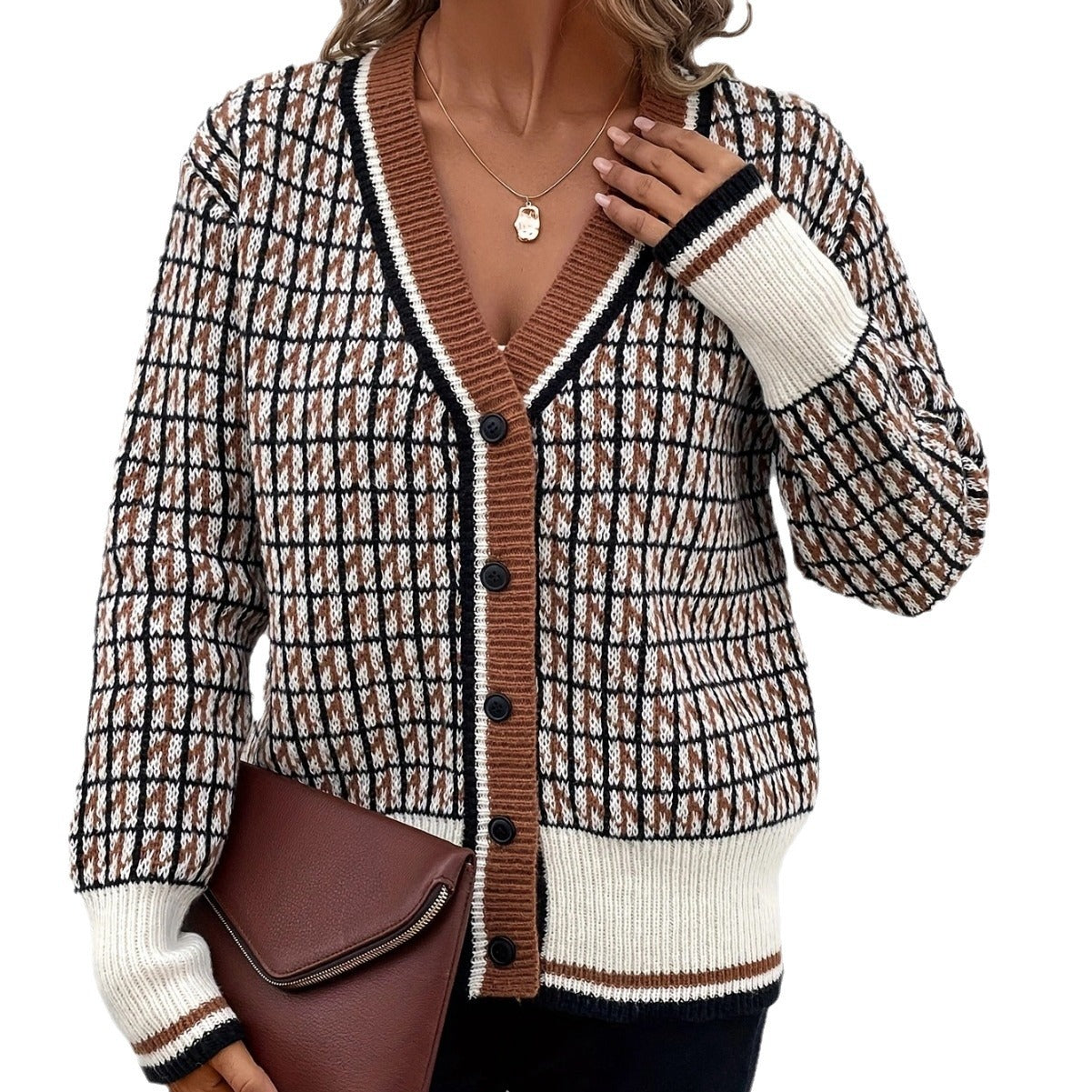 Dames cardigan à la mode avec décolleté en V et motif de mailles structuré Chic und Stil