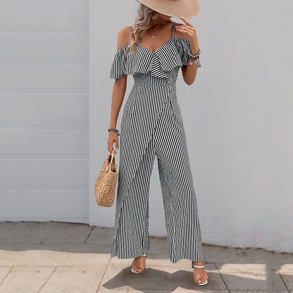 Dames combinaison à rayures Off-Shoulder Chic und Stil