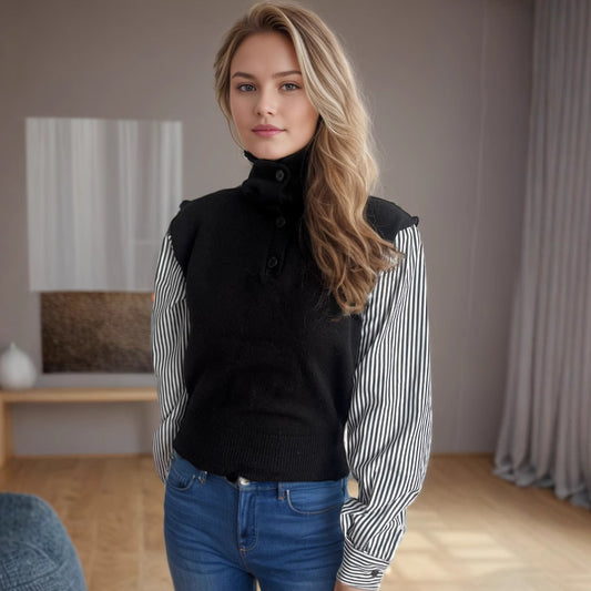 Pull en tricot pour femmes avec un col moderne et des manches rayées élégantes Chic und Stil