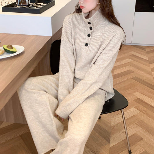 Pull en tricot confortable pour femmes avec col montant et détails de boutons Chic und Stil