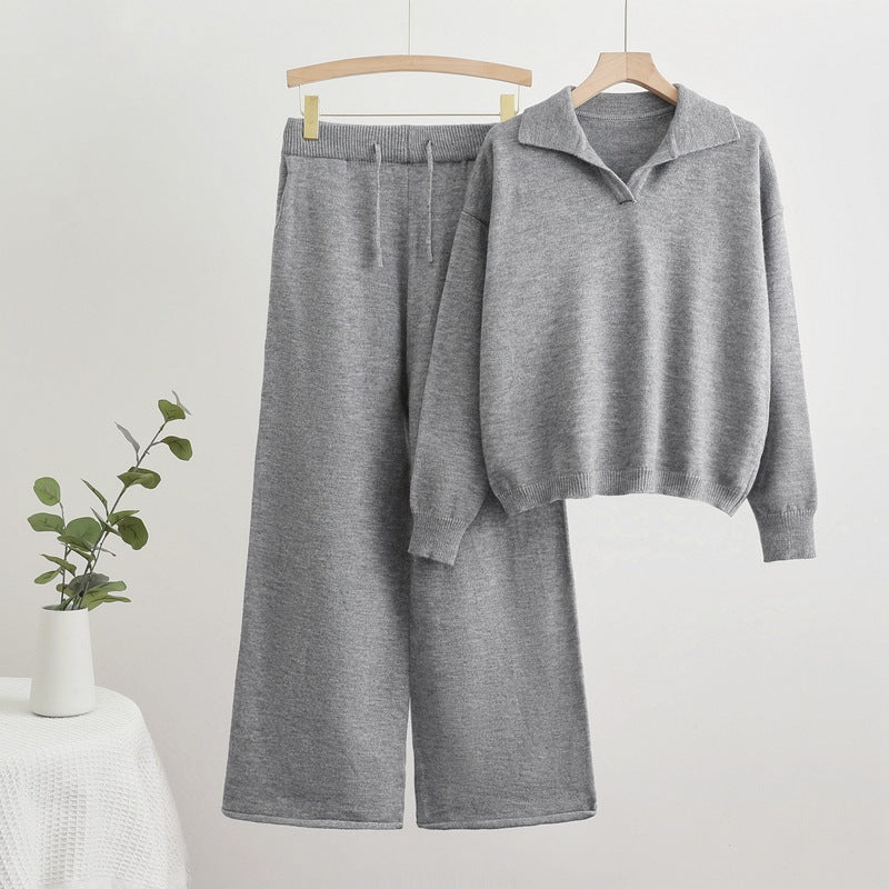 Comfortable knit loungewear set for women with a sweater and wide-leg pants Chic and Style