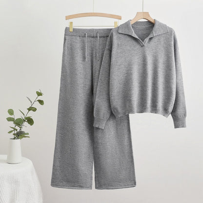 Comfortable knit loungewear set for women with a sweater and wide-leg pants Chic and Style
