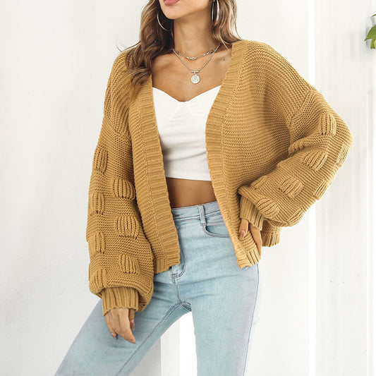 Dames grosse tricot cardigan avec des manches bouffantes décoratives Chic und Stil