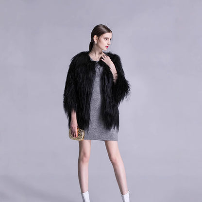 Dames Élégant Cape en Fausse Fourrure avec Coupe Ample Chic und Stil