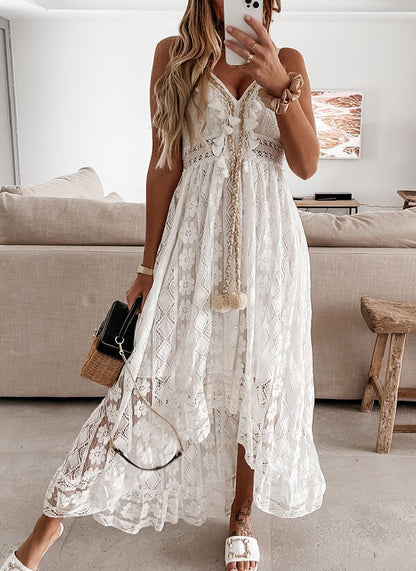 Robe maxi femme avec un motif en dentelle délicat et des détails ludiques Chic und Stil