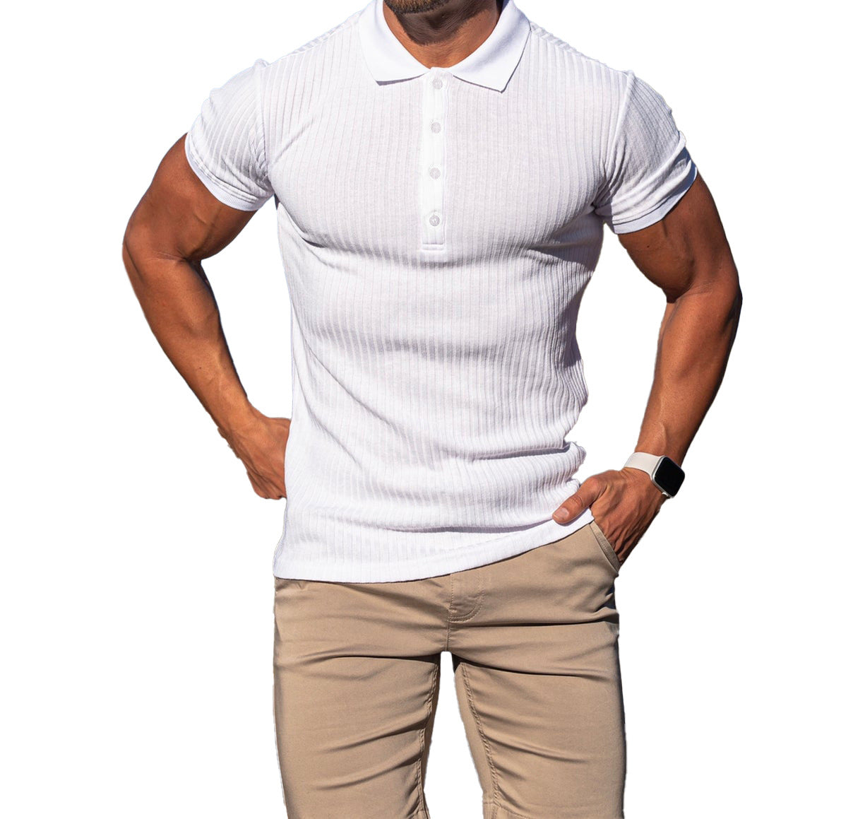 Chemise polo à manches courtes pour hommes en tissu structuré respirant avec col stylé Chic und Stil