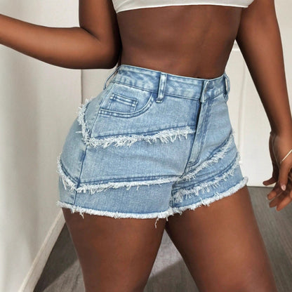 Shorts en jean destroy pour femmes taille haute avec des bords effilochés Chic und Stil