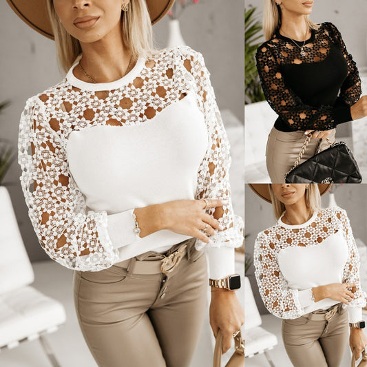 Shirt à manches longues avec superposition en dentelle Chic und Stil pour femmes