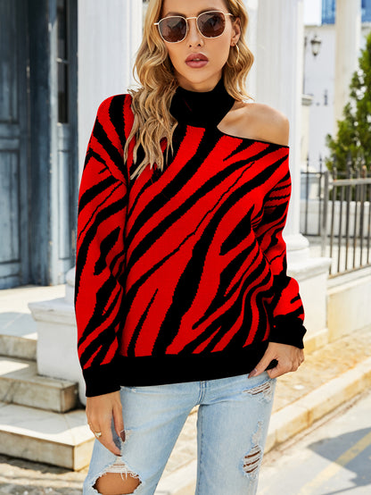 Pull femme à motifs avec décolleté asymétrique et tricot côtelé Chic und Stil