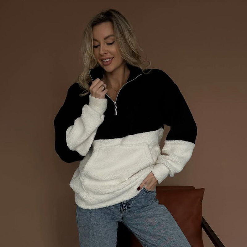 Fleece pullover for women with high collar and zipper Chic und Stil